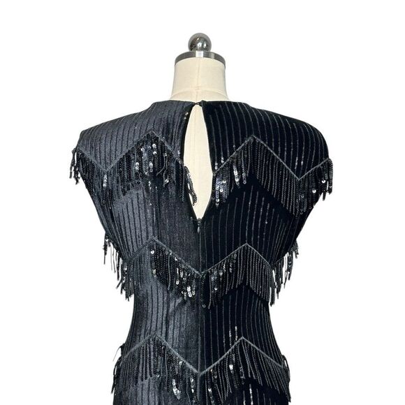 Zara Black Velvet Fringe Beaded Mini Cocktail Dress NEW | S - Picture 7 of 13